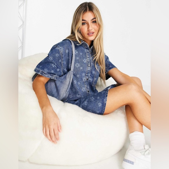 🌼RAGGED PRIEST🌼 Blue Floral Denim Mini Dress, Size M - Picture 4 of 9